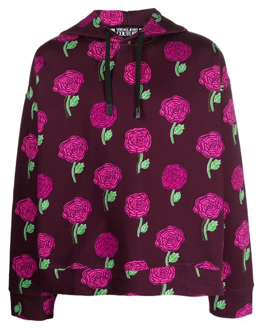 Versace Jeans Couture rose-print cotton hoodie