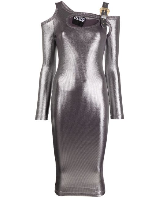 Versace Jeans Couture metallic-finish cut-out midi dress