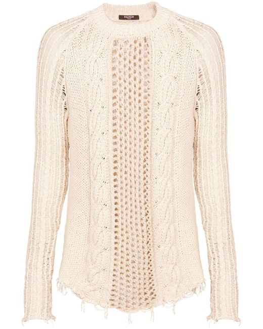 Balmain distressed cable-knit jumper