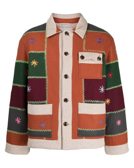 Bode contrast-stitching patchwork shirt jacket