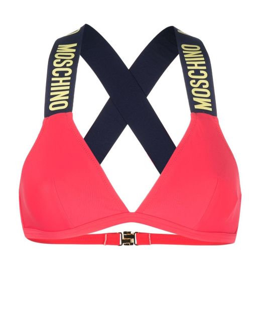 Moschino logo-embossed bikini top