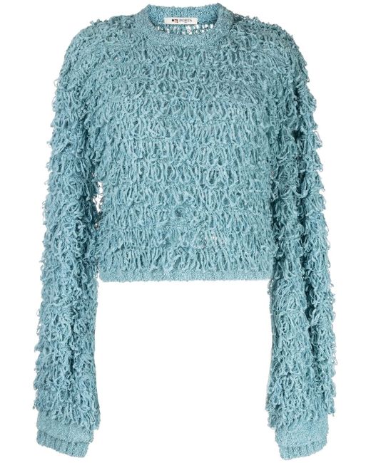 Ports 1961 shaggy fringe-detail knitted top