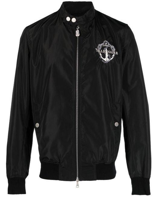 Billionaire logo-patch leather bomber jacket