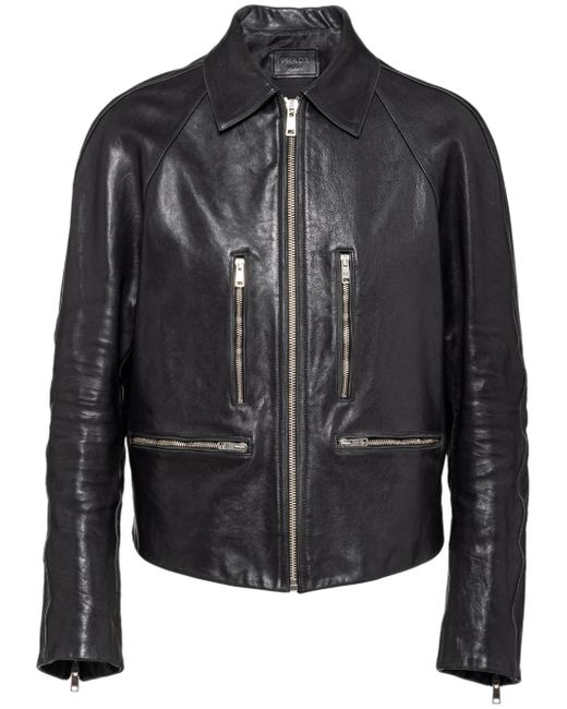 Prada cropped zipped leather jacket