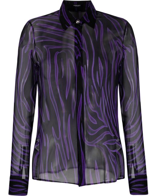 Versace zebra-print semi-sheer shirt