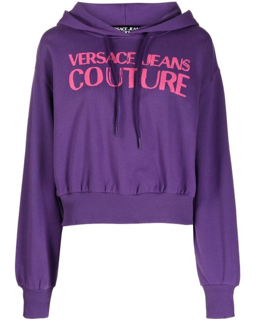 Versace Jeans Couture logo-print cropped cotton hoodie