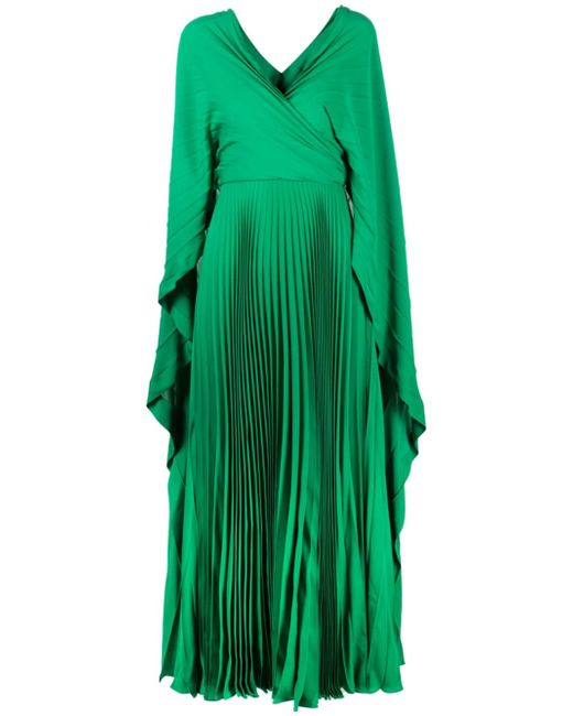 Valentino V-neck pleated silk long dress