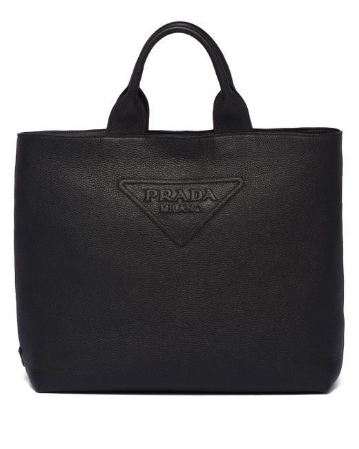 Prada logo-embossed leather tote bag