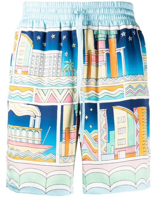 Casablanca graphic-print silk shorts