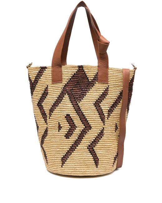 Sensi Studio patterned straw tote bag