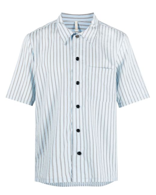 Sunflower vertical-stripe print short-sleeve shirt