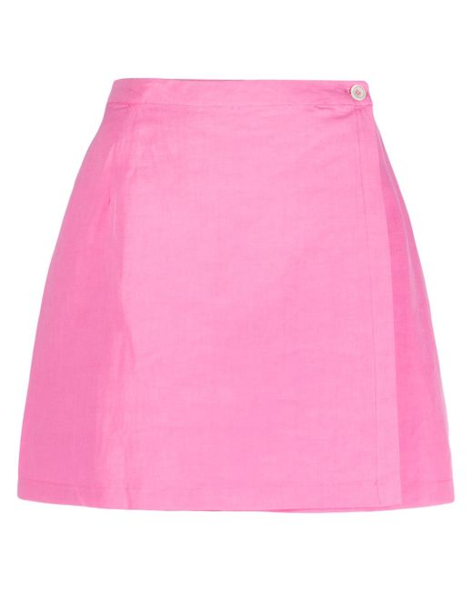 Lido side button-fastening linen skirt