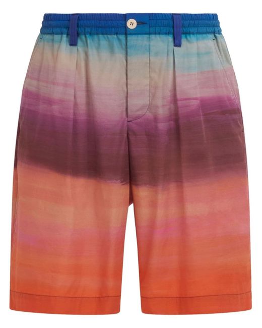 Marni painterly-print pleated cotton shorts