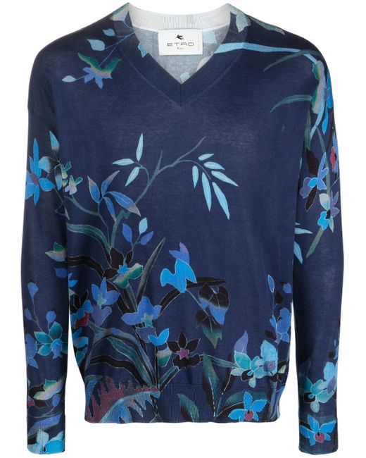 Etro floral-print V-neck jumper