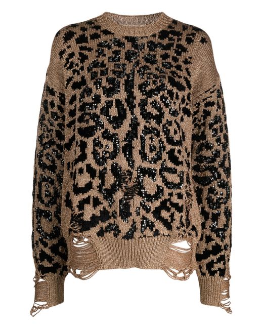 Roberto Cavalli leopard-print distressed jumper