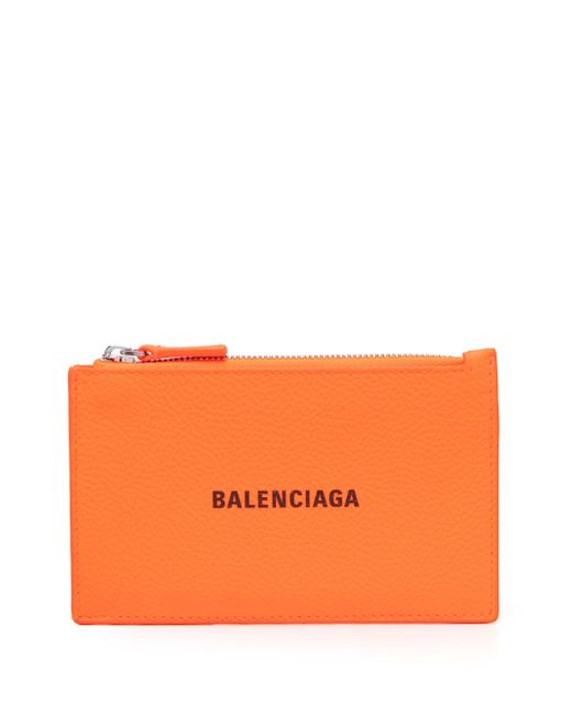 Balenciaga logo-lettering zip-up leather wallet