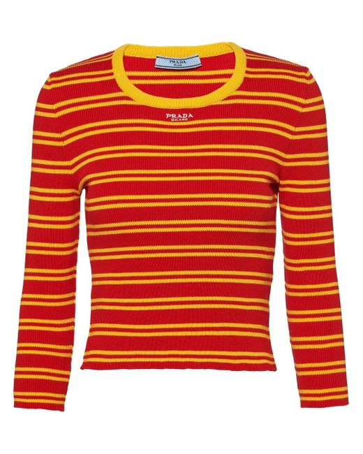 Prada striped ribbed-knit sweatshirt