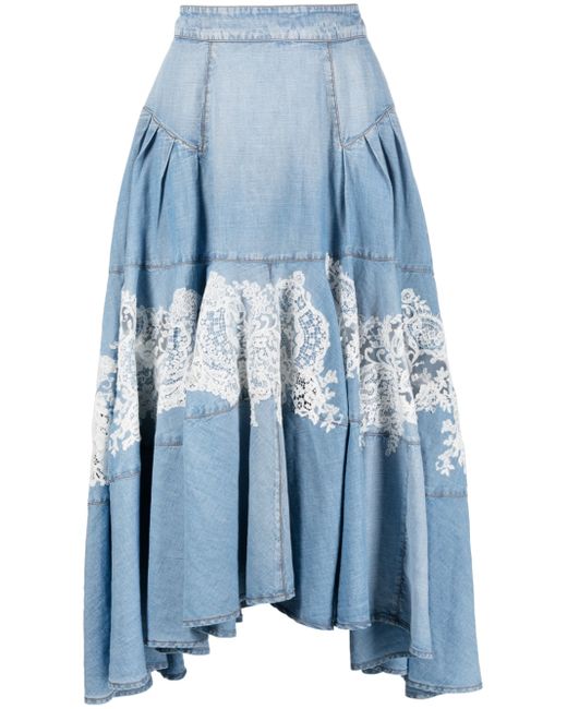 Ermanno Scervino lace-panelling draped denim skirt