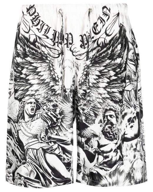 Philipp Plein Tattoo-print silk shorts