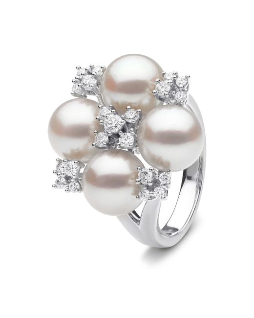 Yoko London 18kt gold Raindrop pearl and diamond ring
