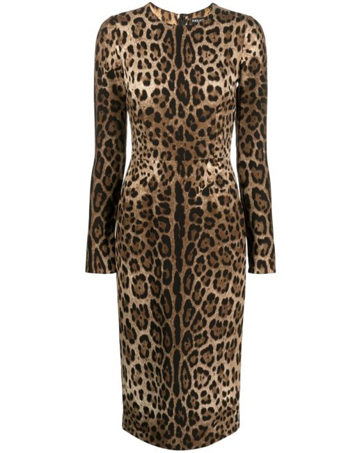Dolce & Gabbana long-sleeve leopard-print dress