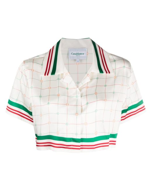 Casablanca Tennis Check cropped silk shirt