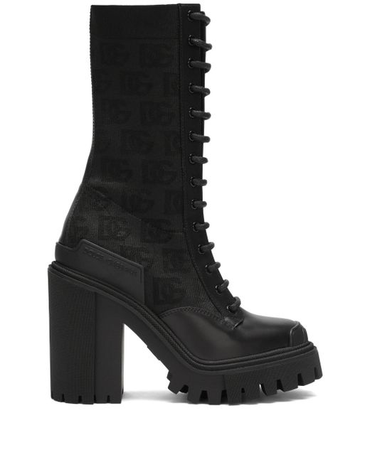 Dolce & Gabbana logo-jacquard lace-up boots