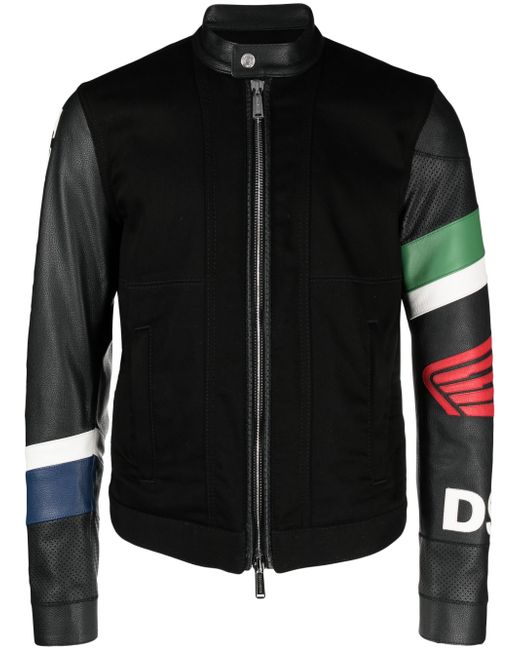 Dsquared2 embossed-logo zipped leather jacket