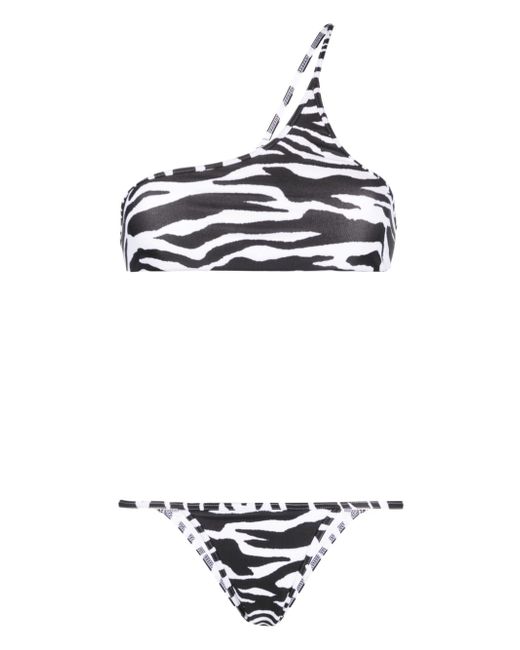 Attico one-shoulder zebra-print bikini set