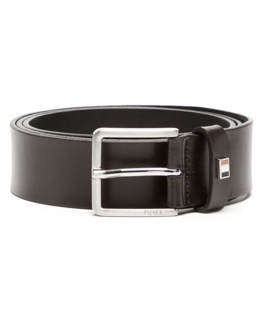 Boss logo-engraved leather buckle belt