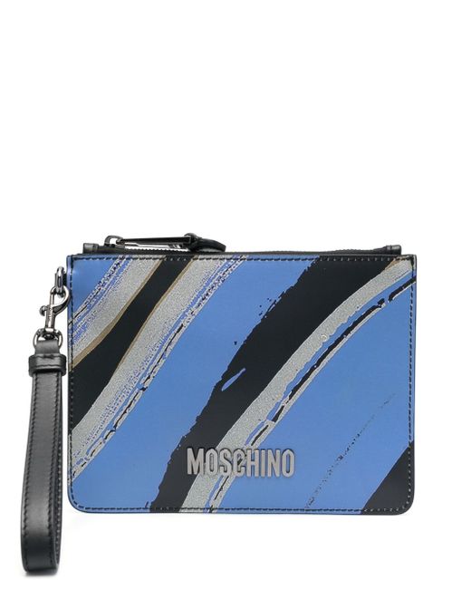 Moschino abstract-print leather clutch bag