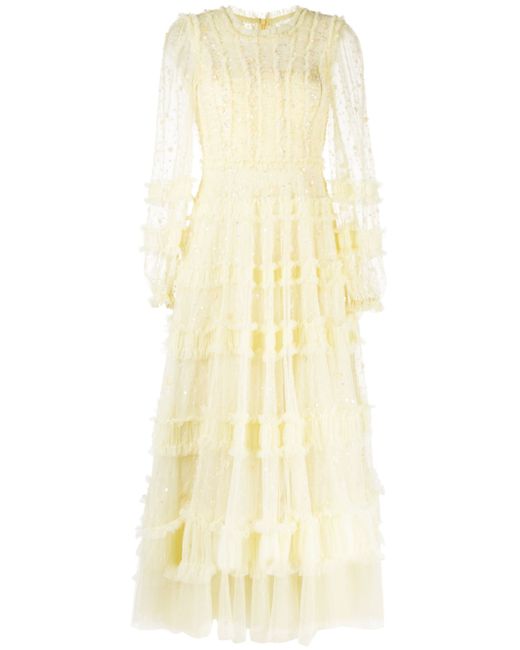 needle & thread long-sleeve lace-panel dress