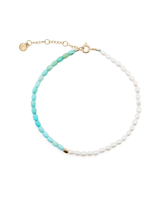 The Alkemistry 18kt yellow gold pearl and turquoise beaded anklet