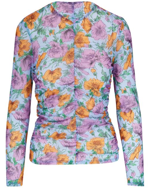 Veronica Beard gathered-detail floral-print blouse