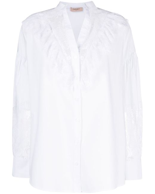 Twin-Set lace-panelled cotton shirt