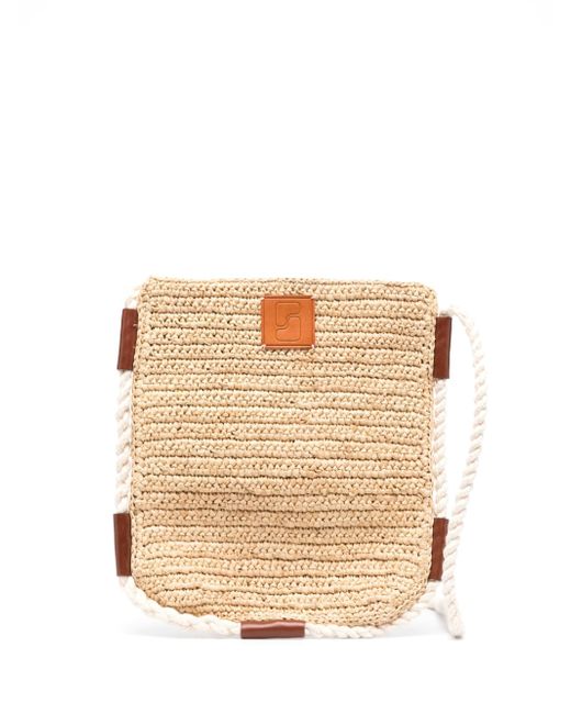Soeur logo-patch braided tote bag