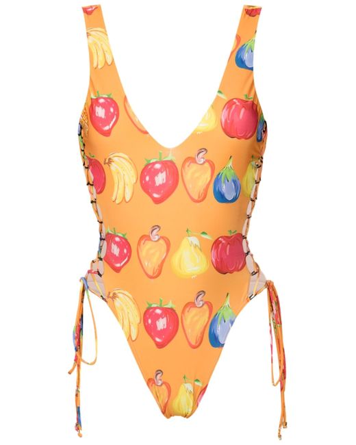Amir Slama fruit-print open-back swimsuit