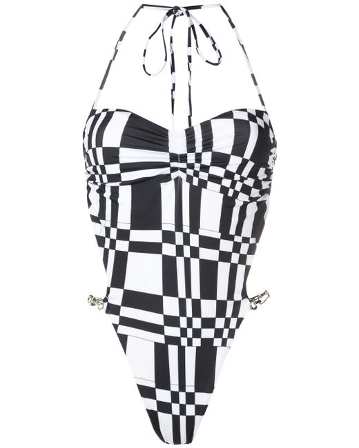 Amir Slama geometric-print open-back swimsuit
