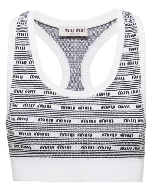 Miu Miu logo-print knitted top