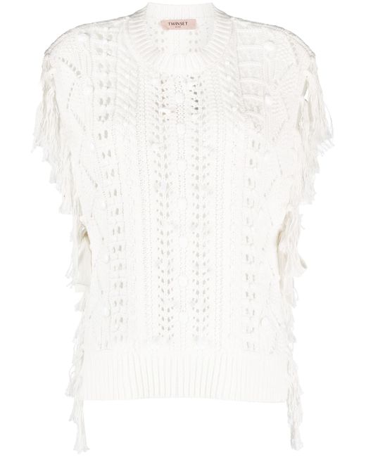 Twin-Set fringed open-knit top