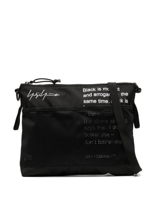 Yohji Yamamoto slogan-print mesh shoulder bag