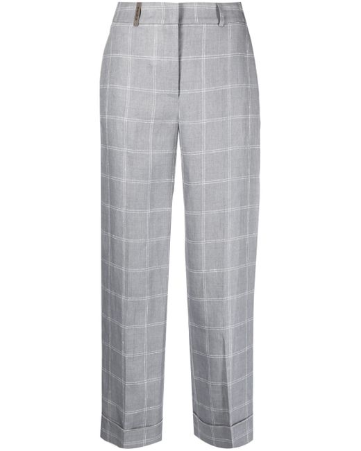 Peserico windowpane-print linen cropped trousers