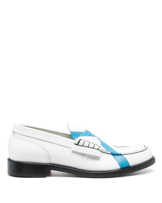 college contrast-stitching leather loafers