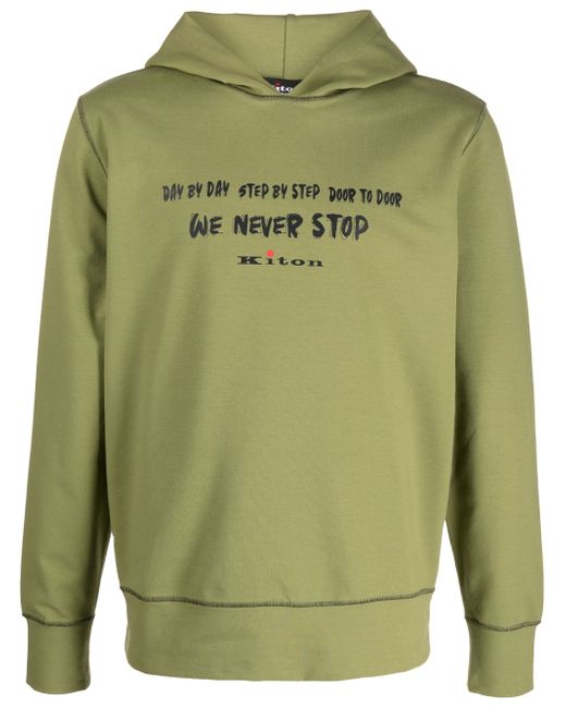 Kiton quote-print cotton-blend hoodie