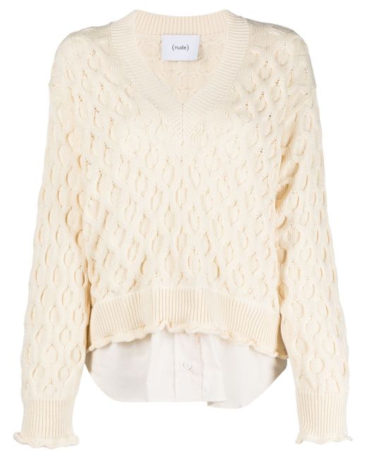 Nude layered-effect knitted jumper