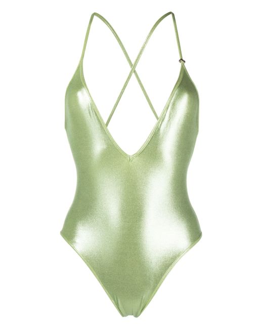 Attico metallic-sheen V-neck swimsuit