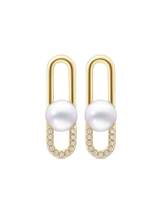 Tasaki 18kt yellow Collection Line Fine Link pearl drop earrings