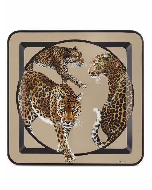Dolce & Gabbana leopard-print wooden large tray