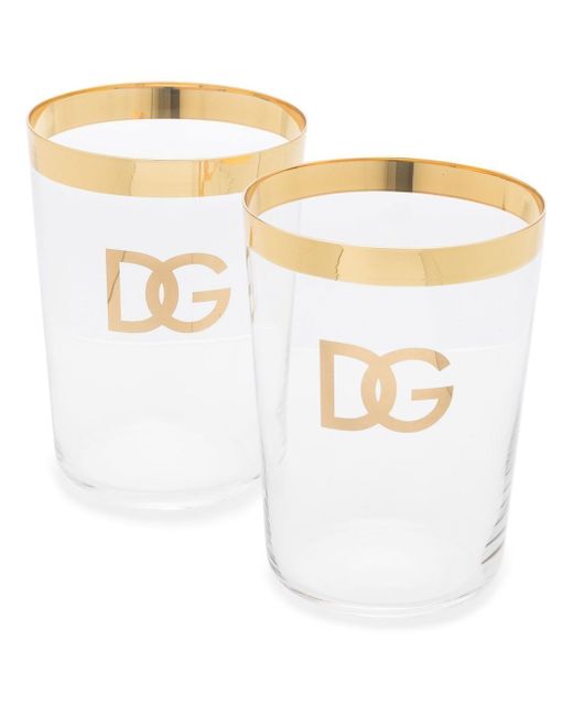 Dolce & Gabbana logo-print set of two drinking glasses