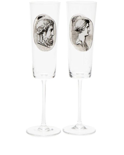 Fornasetti Cammei flute glasses set of two